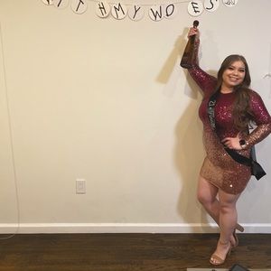 sequin dress | burgundy + rose gold